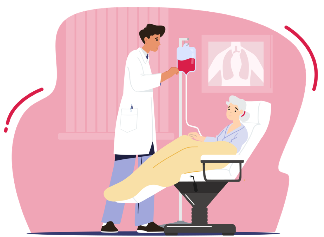 Image of patient in bed with doctor watching over her 